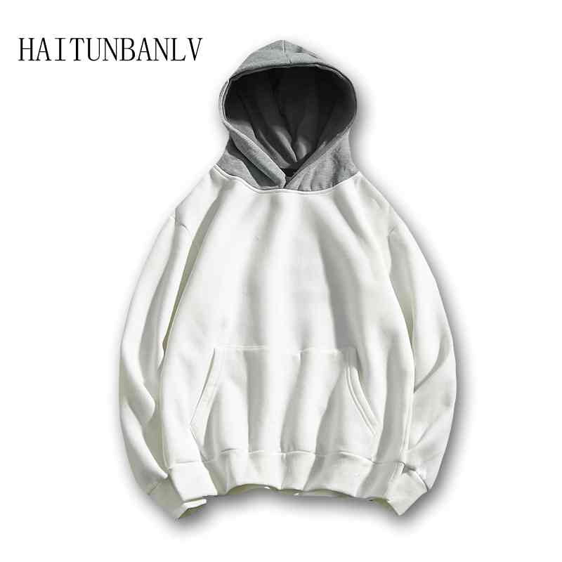 New Hip Hop Monochrome Big Pocket Fleece Hooded Sweatshirt Casual Harajuku Fashion Pullover Hoodies Streetwear Male Fashion Tops